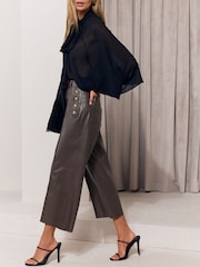 Lipsy Chocolate Brown Faux Leather Culottes - Image 4 of 5