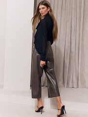 Lipsy Chocolate Brown Faux Leather Culottes - Image 5 of 5