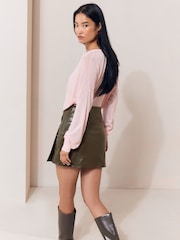 Olive Grønn - Lipsy Faux Leather Croc A Line Wrap Mini Skirt - Bilde 4 av 5