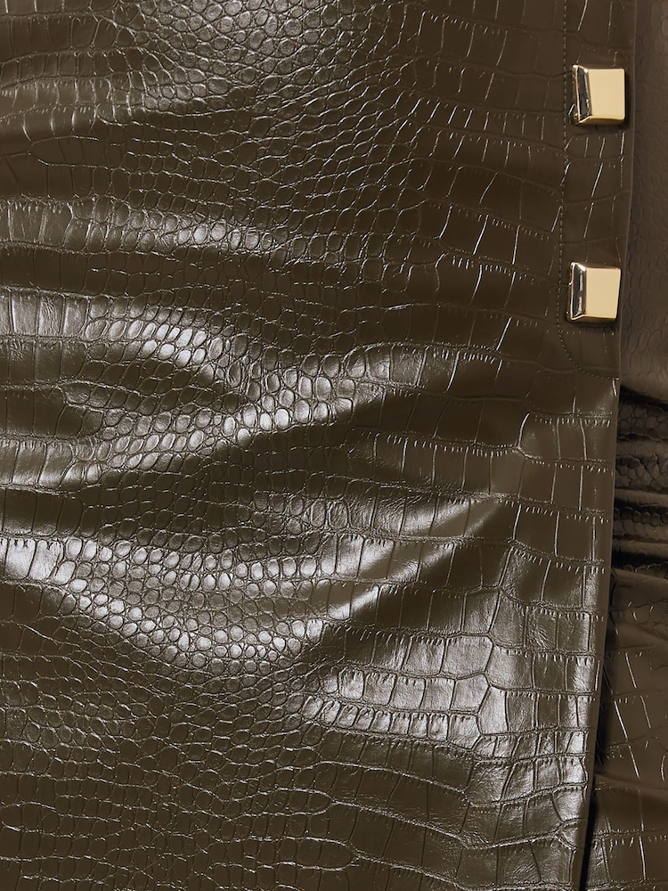Olive Grønn - Lipsy Faux Leather Croc A Line Wrap Mini Skirt - Bilde 5 av 5