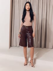 Lipsy Berry Faux Leather Croc Bermuda Shorts - Image 1 of 5