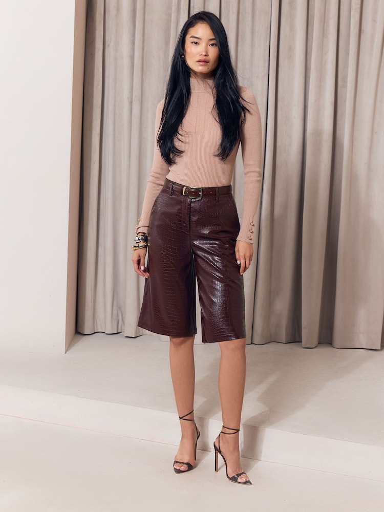 Lipsy Berry Faux Leather Croc Bermuda Shorts - Image 1 of 5