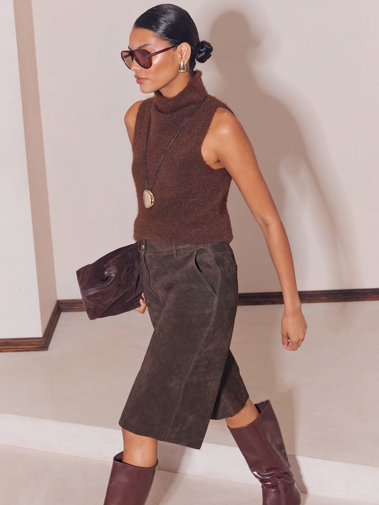 Lipsy Chocolate Brown Suede Bermuda Shorts - Image 1 of 6