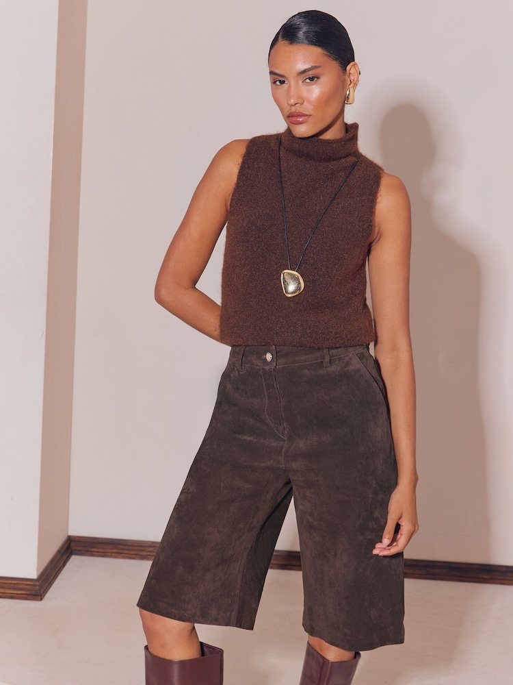 Lipsy Chocolate Brown Suede Bermuda Shorts - Image 2 of 6