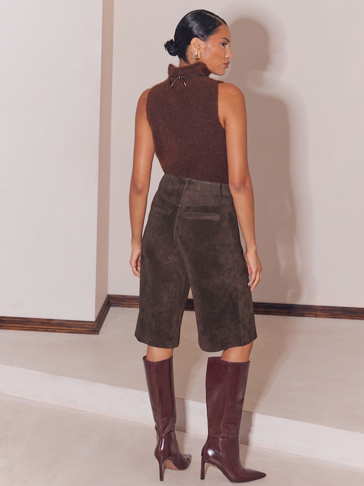 Lipsy Chocolate Brown Suede Bermuda Shorts - Image 6 of 6