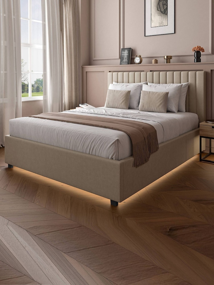 XR Living Natural Stone Maisie Velvet Ottoman Bed with Under Frame Lighting - Image 1 of 6