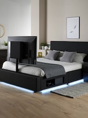 XR Living Black Ava Faux Leather TV Bed with LED Lights - Image 1 of 6
