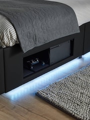 XR Living Black Ava Faux Leather TV Bed with LED Lights - Image 3 of 6
