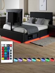 XR Living Black Ava Faux Leather TV Bed with LED Lights - Image 4 of 6