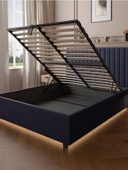 XR Living Navy Blue Maisie Velvet Ottoman Bed with Under Frame Lighting - Image 6 of 6