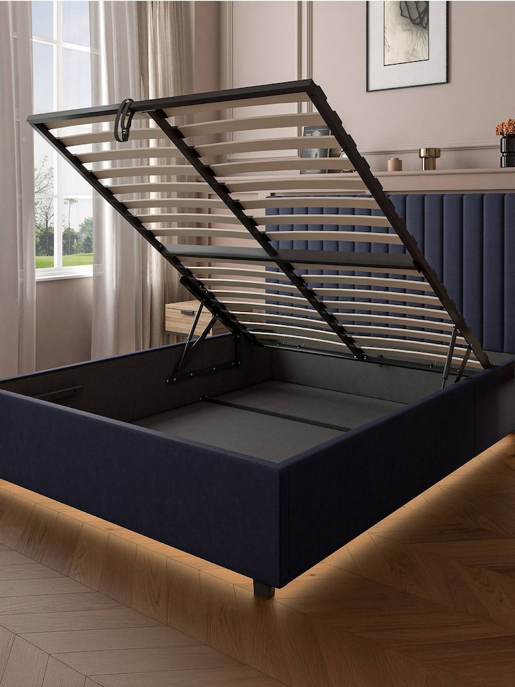 XR Living Navy Blue Maisie Velvet Ottoman Bed with Under Frame Lighting - Image 6 of 6