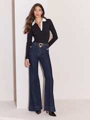 Lipsy Rinse Wash Rinse High Waist Relaxed Flare Jeans - Image 1 of 6