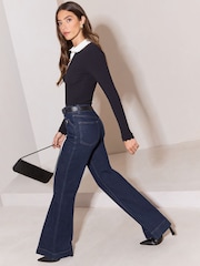 Lipsy Rinse Wash Rinse High Waist Relaxed Flare Jeans - Image 3 of 6