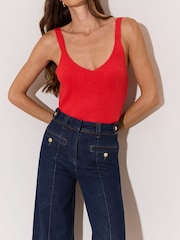 Lipsy Rinse Blue Wash Faux Leather Trim Tailored Wide Leg Jeans - Image 3 of 6