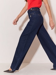 Lipsy Rinse Blue Wash Faux Leather Trim Tailored Wide Leg Jeans - Image 4 of 6