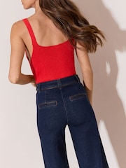 Lipsy Rinse Blue Wash Faux Leather Trim Tailored Wide Leg Jeans - Image 5 of 6