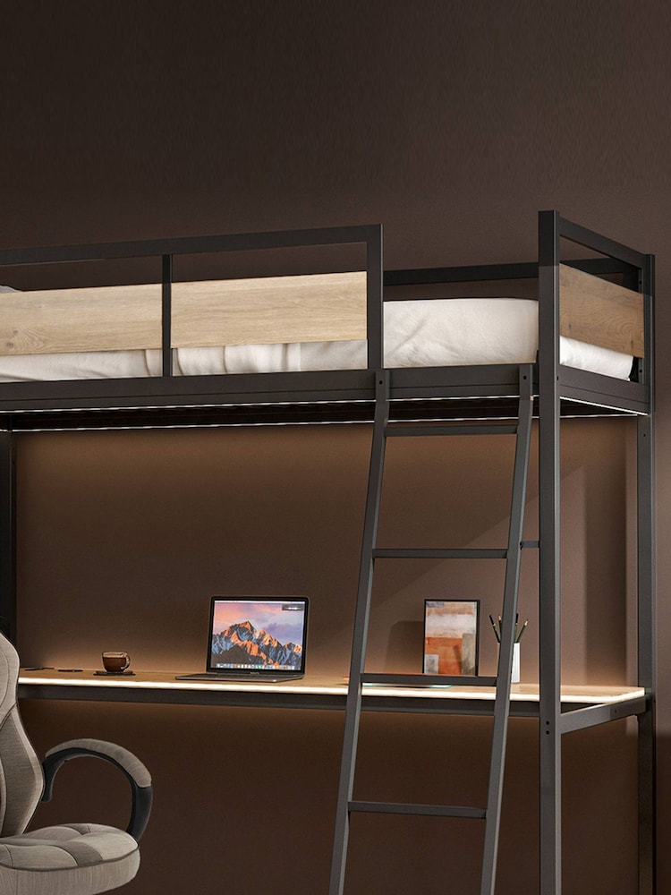 XR Living Oak Black Denver High Sleeper With App Controlled LED Lights - Image 2 of 6
