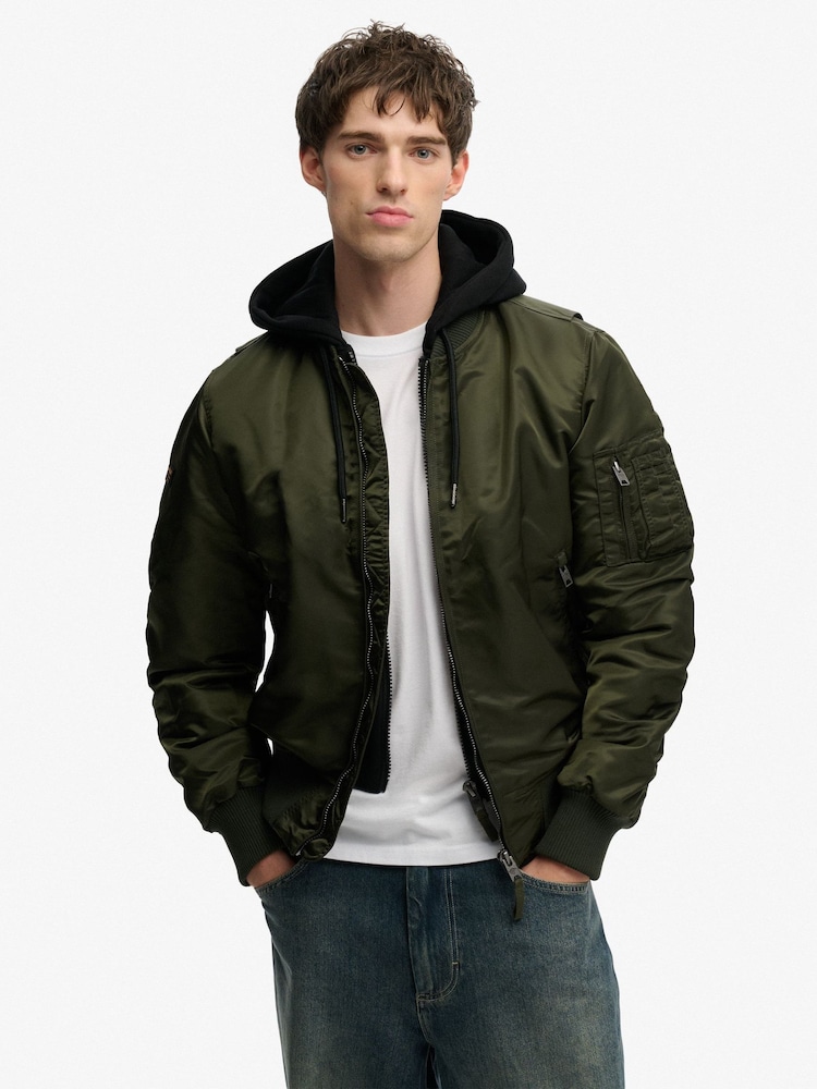 Superdry Green Hooded MA1 Bomber Jacket - Image 2 of 8