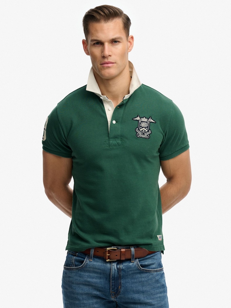 Superdry Green Vintage Pique Rugby Polo Shirt - Image 1 of 7