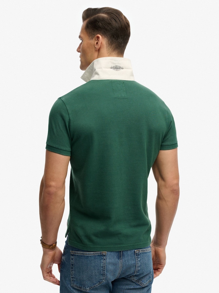 Superdry Green Vintage Pique Rugby Polo Shirt - Image 2 of 7