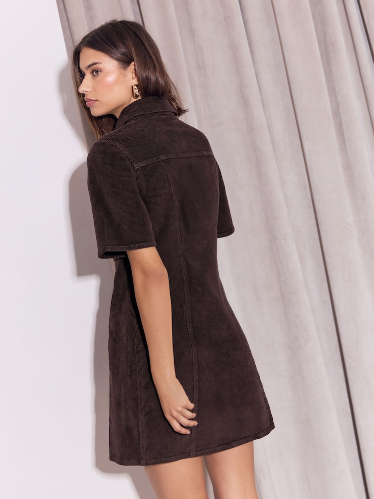 Lipsy Chocolate Brown Cord Gold Button Collared Dress - Image 5 of 5 Lipsy Chocolate Brown Cord Gold Button Collared Dress - Image 5 of 5
