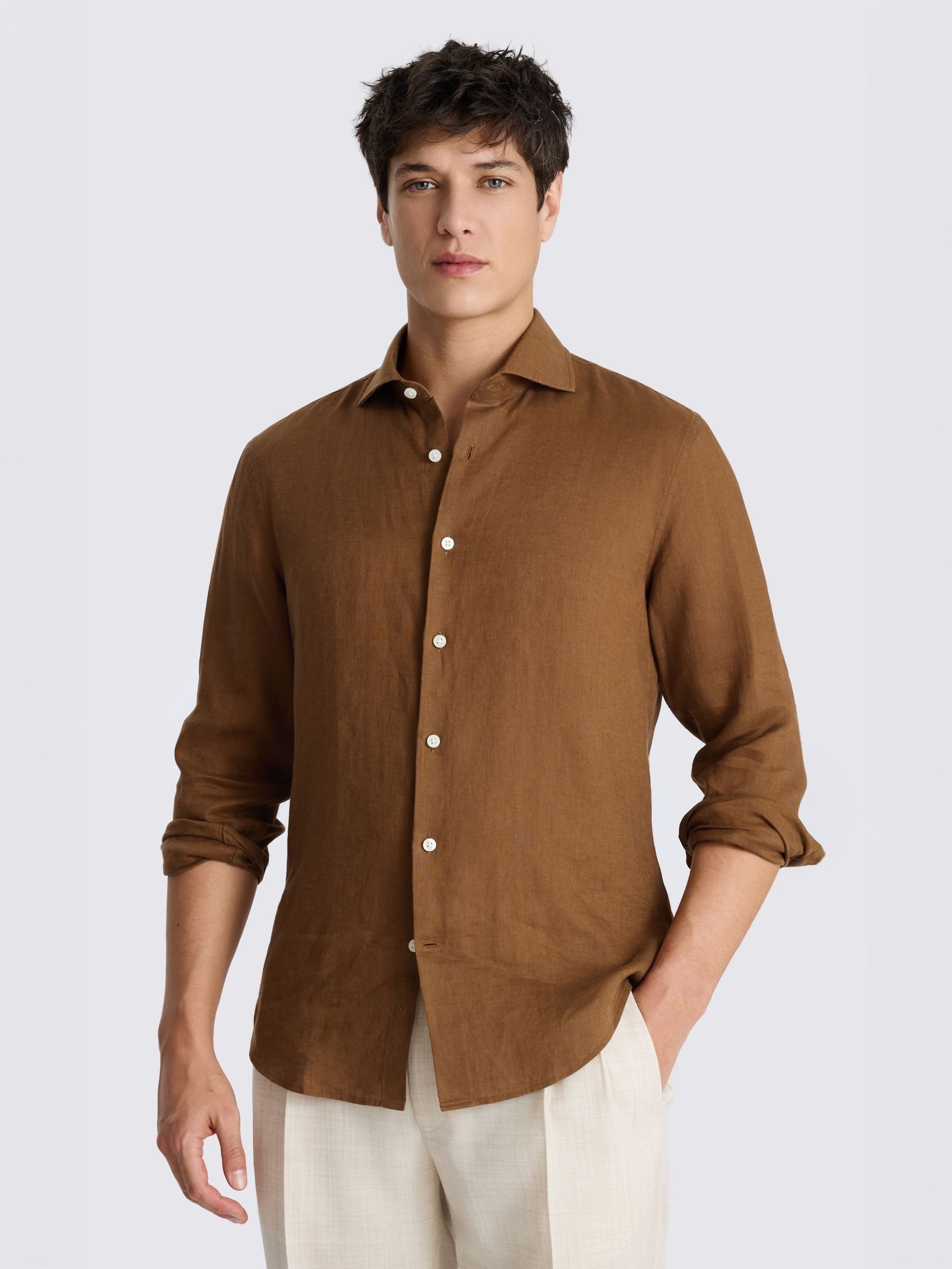 Buy MOSS Light Brown Linen Shirt from Next USA