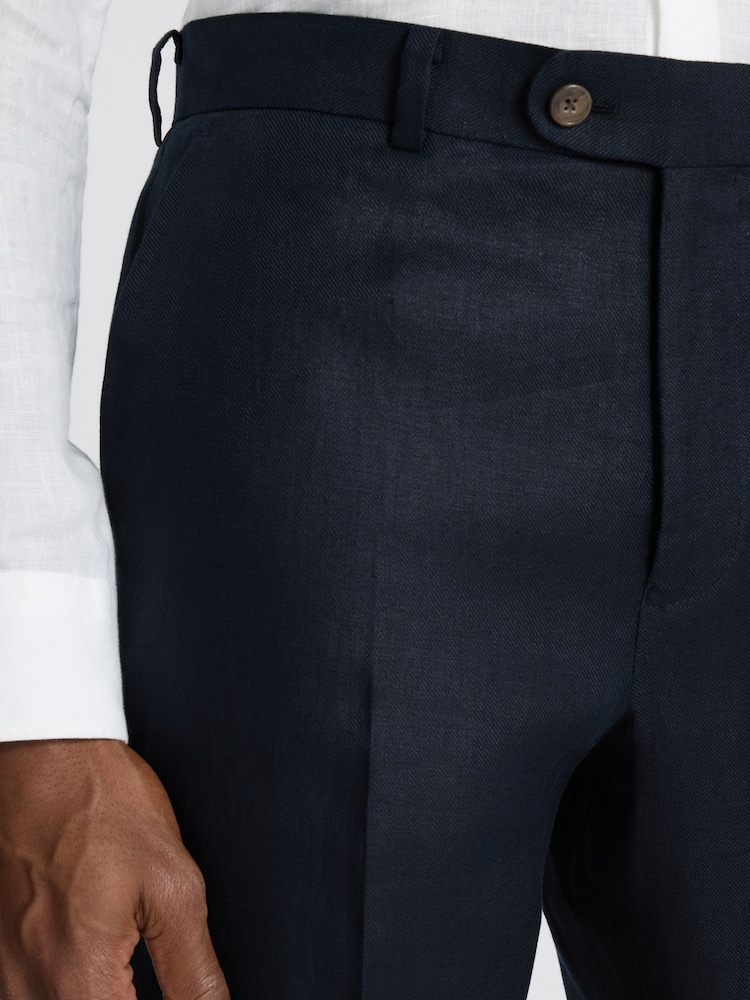 MOSS Blue Regular Fit Twill Linen Suit Trousers - Image 3 of 3