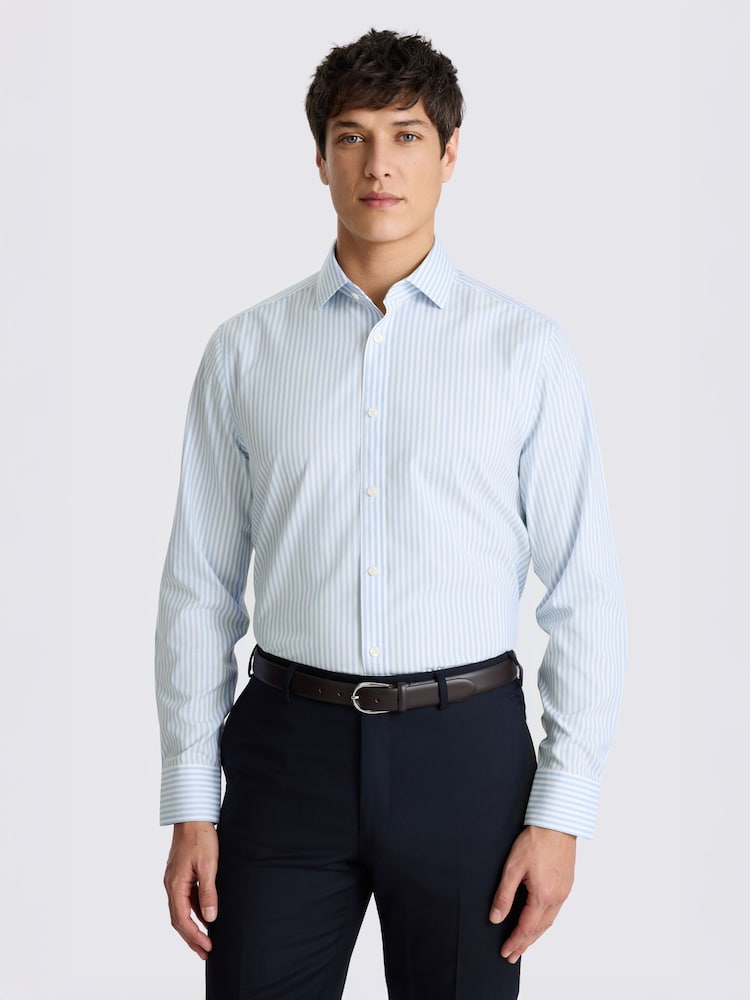 MOSS Blue Tailored Fit Bengal Stripe Non Iron Shirt - Image 1 of 2