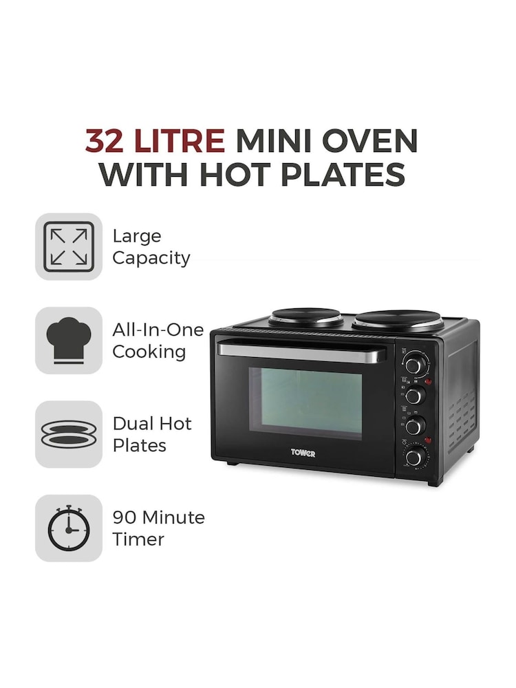 Tower Black Mini Oven with Hot Plates - Image 2 of 4