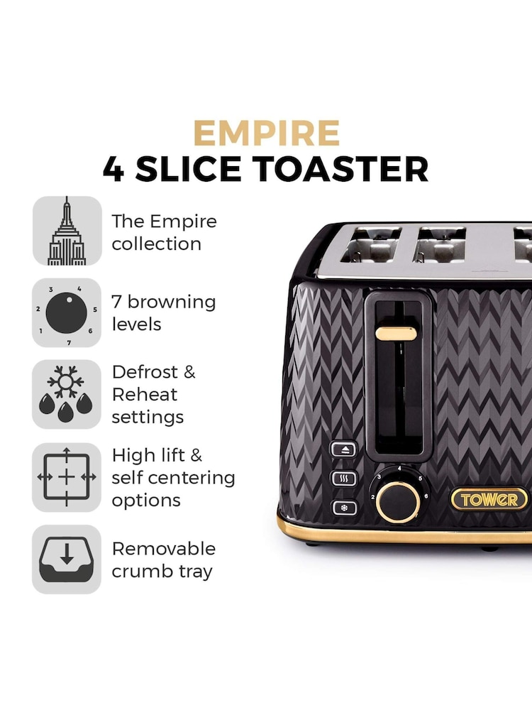Tower Black Empire 4 Slice Toaster - Image 2 of 9