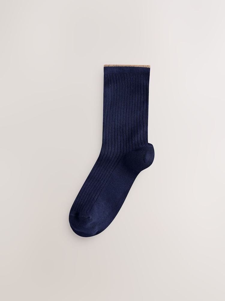 Navy Blue/Camel Stripe Supersoft Ribbed Ankle Socks 4 Pack - Image 2 of 7 Navy Blue/Camel Stripe Supersoft Ribbed Ankle Socks 4 Pack - Image 2 of 7
