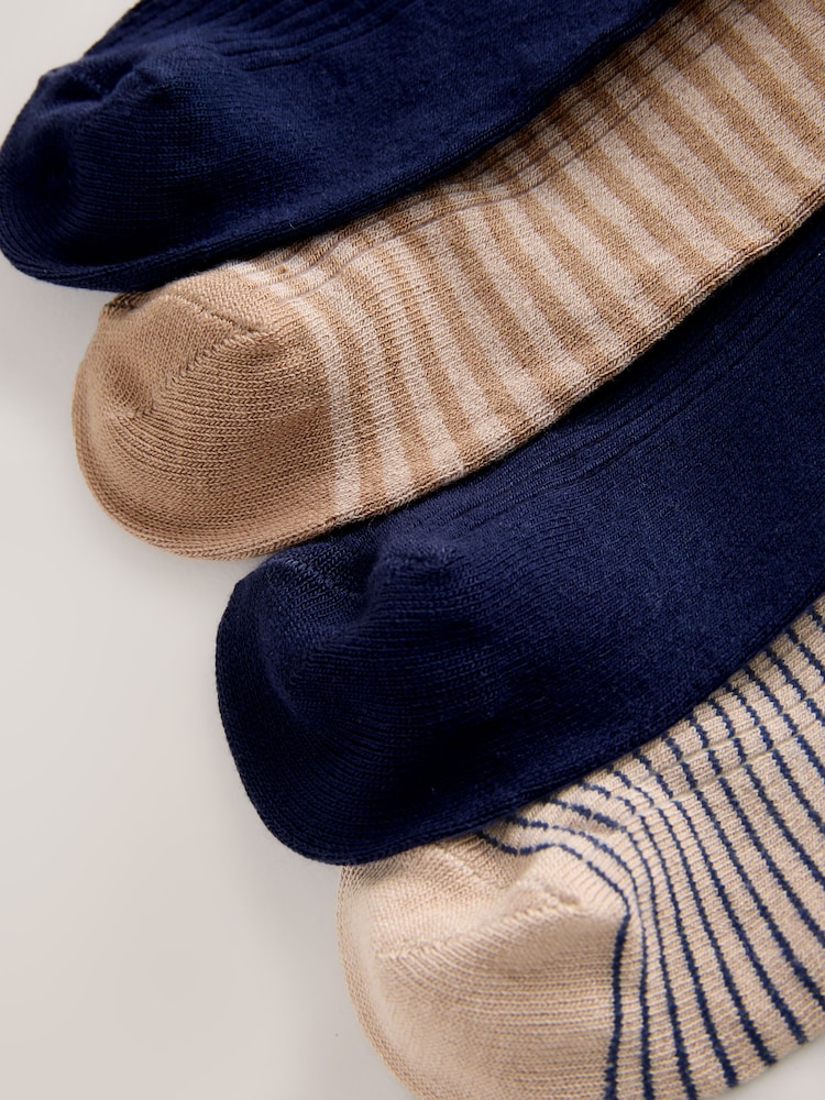 Navy Blue/Camel Stripe Supersoft Ribbed Ankle Socks 4 Pack - Image 7 of 7 Navy Blue/Camel Stripe Supersoft Ribbed Ankle Socks 4 Pack - Image 7 of 7