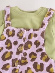 Purple/Green Leopard Print Long Sleeve Bodysuit And Woven Dungarees Set 2 Piece (0mths-2yrs) - Image 6 of 8