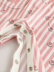 Pink Floral Stripe Long Sleeve Bodysuit And Woven Dungarees Set 2 Piece (0mths-2yrs) - Image 10 of 12