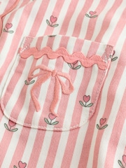 Pink Floral Stripe Long Sleeve Bodysuit And Woven Dungarees Set 2 Piece (0mths-2yrs) - Image 11 of 12