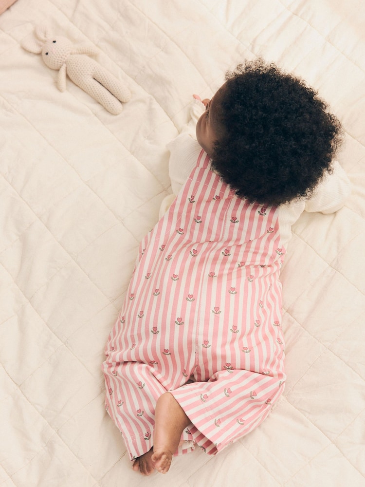 Pink Floral Stripe Long Sleeve Bodysuit And Woven Dungarees Set 2 Piece (0mths-2yrs) - Image 2 of 12