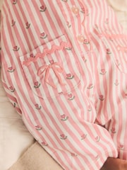 Pink Floral Stripe Long Sleeve Bodysuit And Woven Dungarees Set 2 Piece (0mths-2yrs) - Image 3 of 12