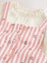 Pink Floral Stripe Long Sleeve Bodysuit And Woven Dungarees Set 2 Piece (0mths-2yrs) - Image 9 of 12
