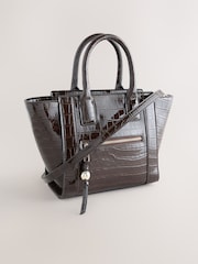 Chocolate Brown Glossy Croc Hand Held Bag - Image 1 of 5