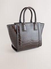 Chocolate Brown Glossy Croc Hand Held Bag - Image 2 of 5