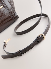 Chocolate Brown Glossy Croc Hand Held Bag - Image 4 of 5