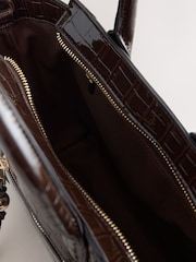 Chocolate Brown Glossy Croc Hand Held Bag - Image 5 of 5