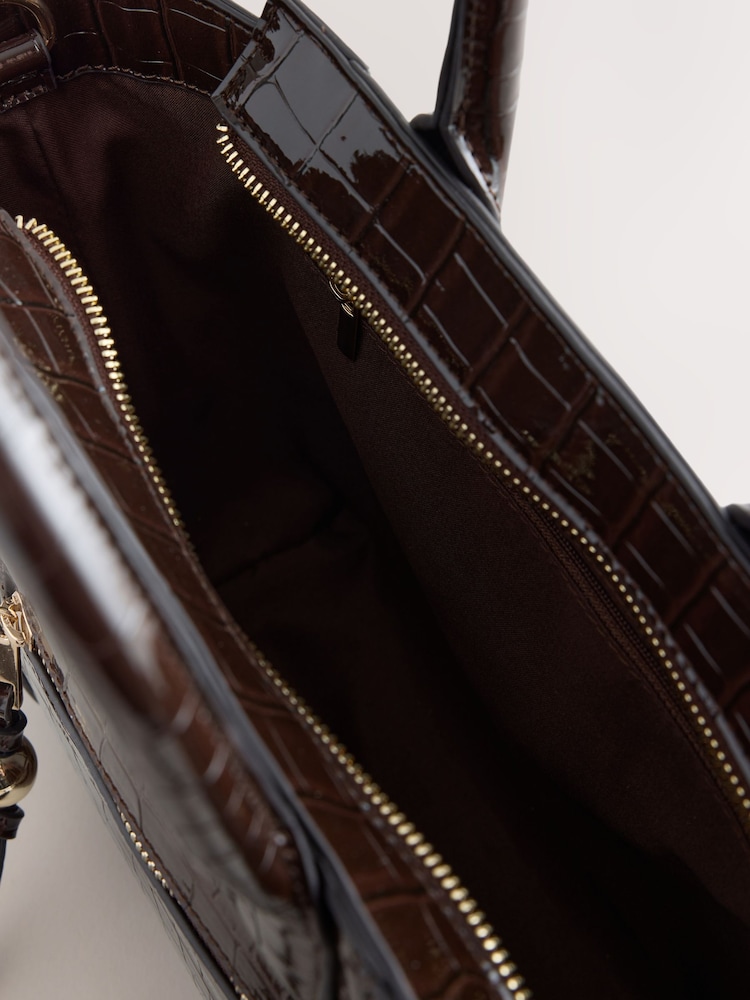 Chocolate Brown Glossy Croc Hand Held Bag - Image 5 of 5 Chocolate Brown Glossy Croc Hand Held Bag - Image 5 of 5