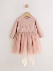 Pink Twofer Knit & Mesh Baby Dress & Tights Set 2 Piece (0mths-2yrs) - Image 1 of 5