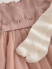 Pink Twofer Knit & Mesh Baby Dress & Tights Set 2 Piece (0mths-2yrs) - Image 3 of 5