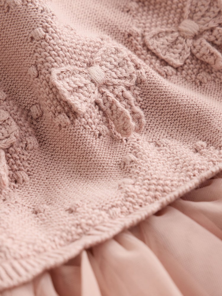 Pink Twofer Knit & Mesh Baby Dress & Tights Set 2 Piece (0mths-2yrs) - Image 5 of 5 Pink Twofer Knit & Mesh Baby Dress & Tights Set 2 Piece (0mths-2yrs) - Image 5 of 5