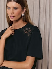 Lipsy Black Lace Insert Short Sleeve T-Shirt - Image 4 of 5