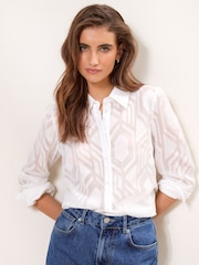 Lipsy White Geo Burnout Long Sleeve Shirt - Image 1 of 5