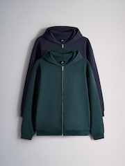 The Set 2 Pack Scuba Zip Through Hoodie Green/Navy - Image 1 of 9