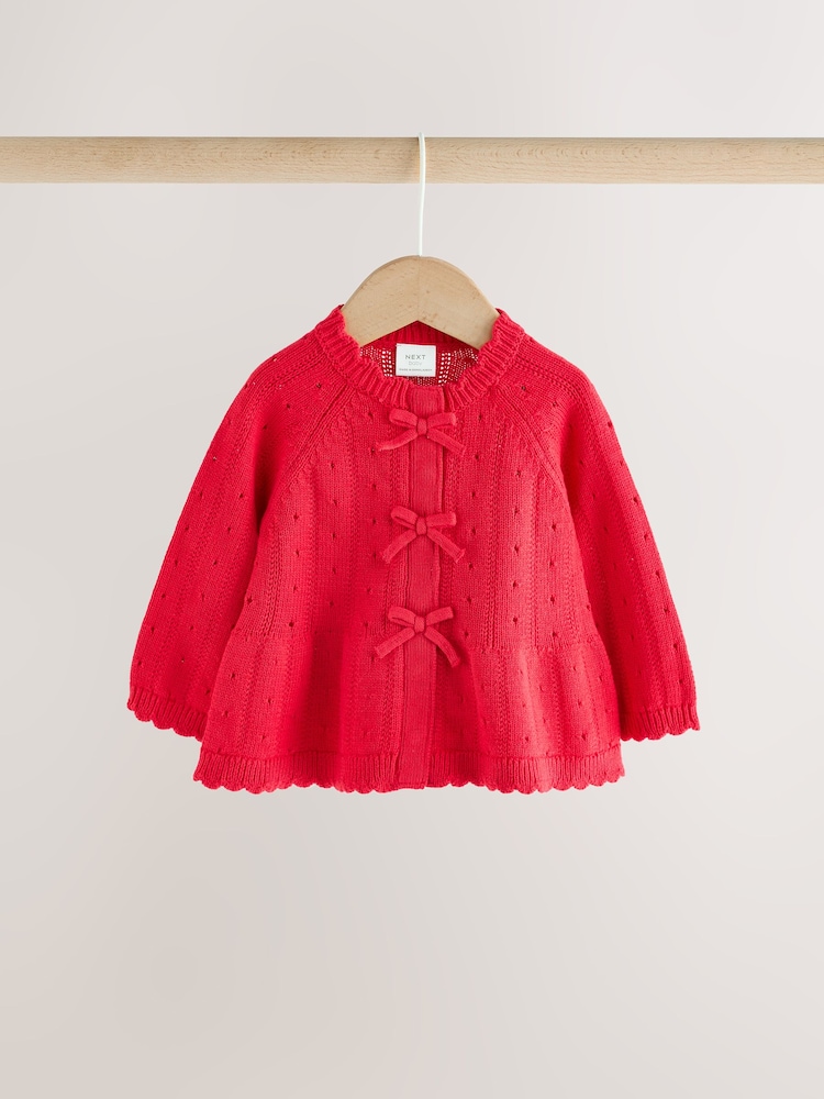 Rød - Sett med rysjestrikket Baby Sløyfe Cardigans og Leggings 2 Pieces (0mnd–2år) - Bilde 2 av 10